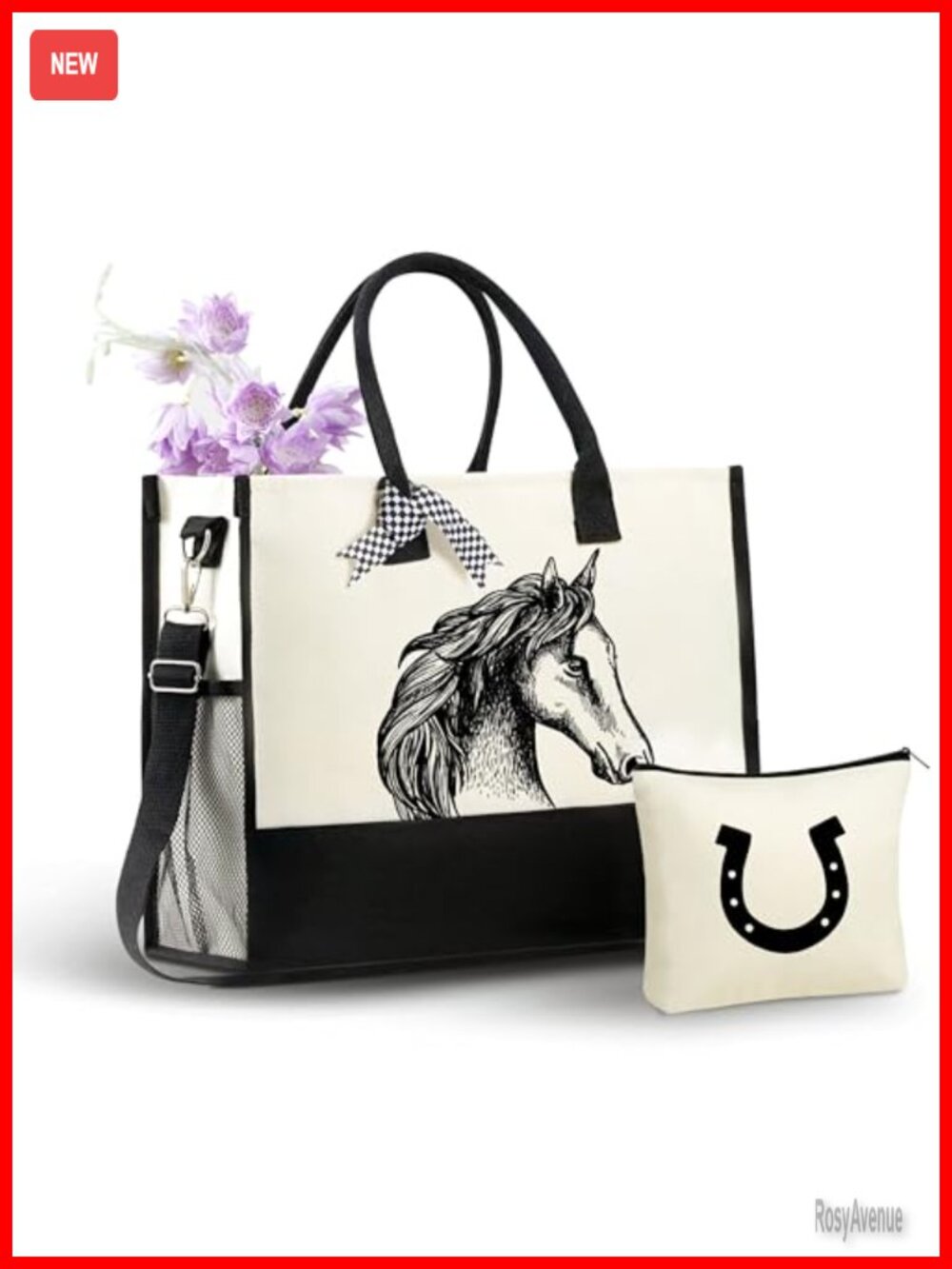 Canvas Tote Bag with Zipper & Strap and Makeup Pouch